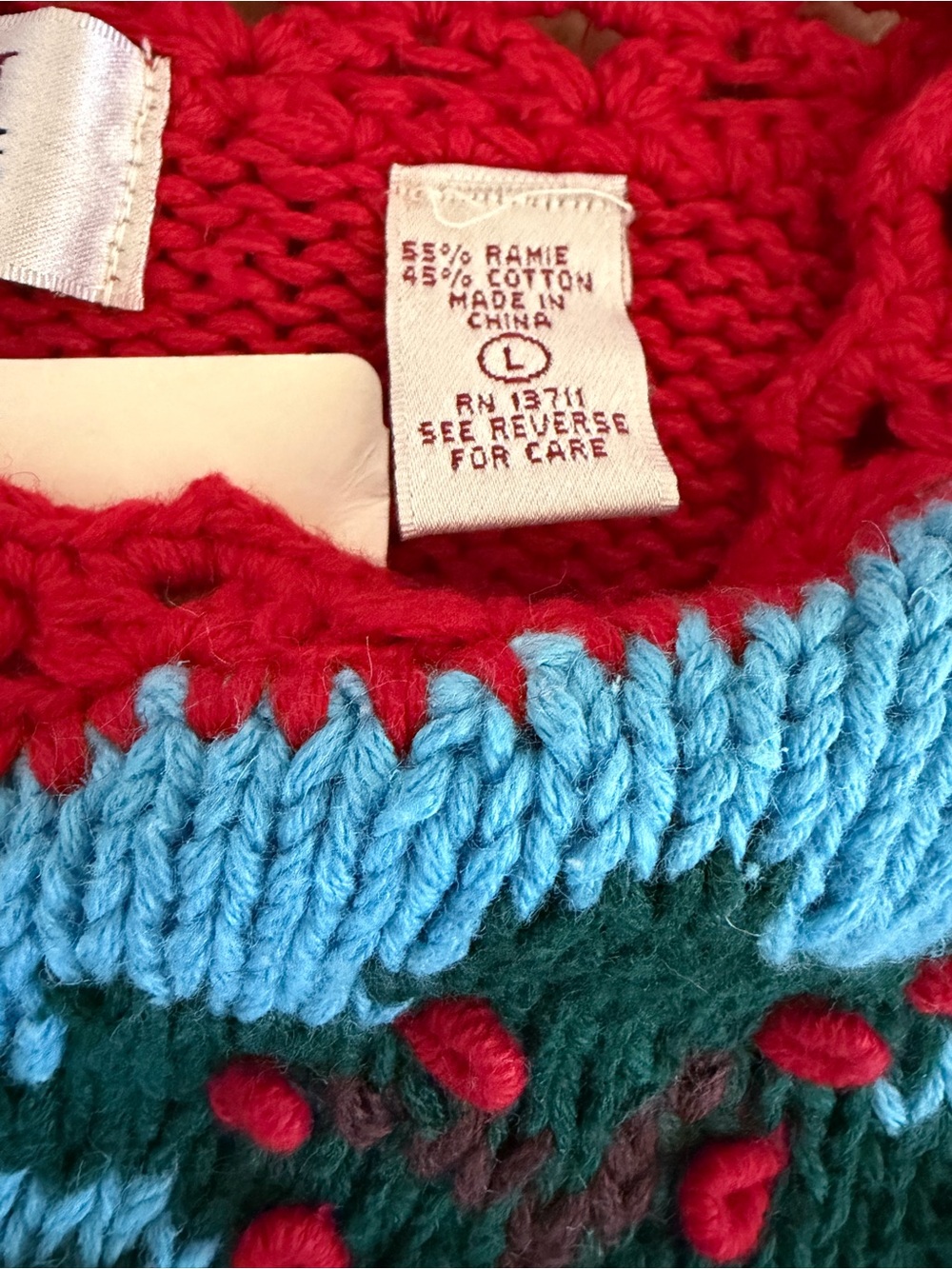 Vtg Karen Scott Hand Knit Sweater Spring Cardinal Bird Flowers Birdhouse Sz L - Picture 7 of 12
